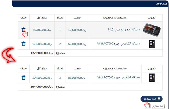 شکل 9- نمایش محتویات سبد خرید محصولات مشتری